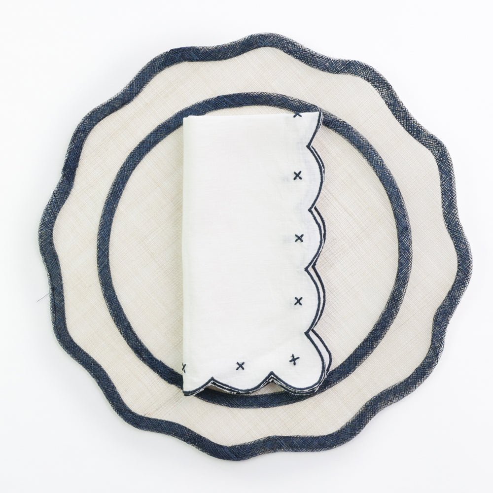Pomegranate Scalloped Knot Embroidered Linen Napkin