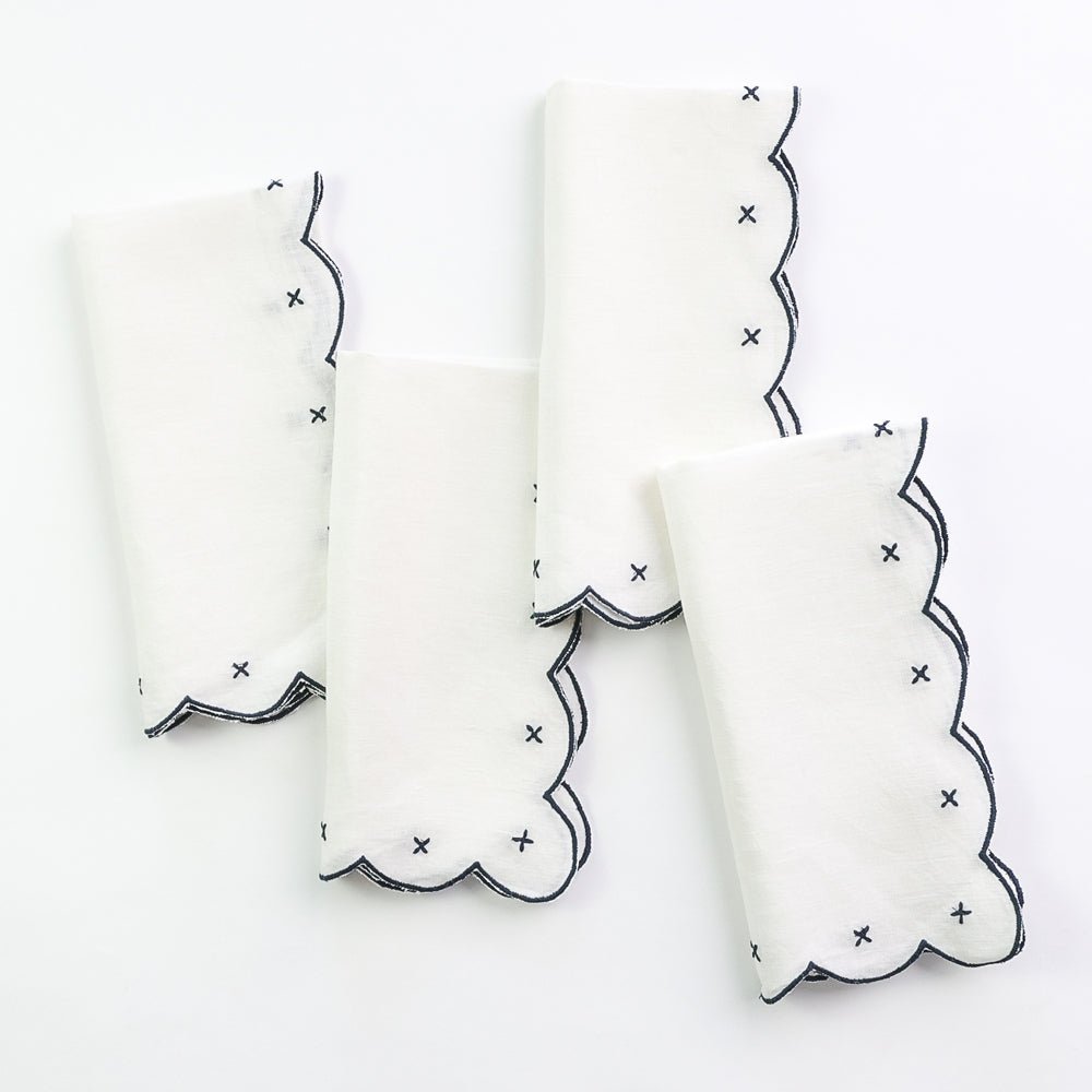 Pomegranate Scalloped Knot Embroidered Linen Napkin - Thumbnail 2