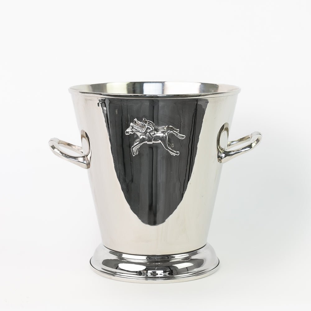 Silver Horse & Jockey Equestrian Ice Bucket with Handles