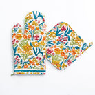 Teal Garden Colorful Hand Block Printed Floral Oven Mitt Set