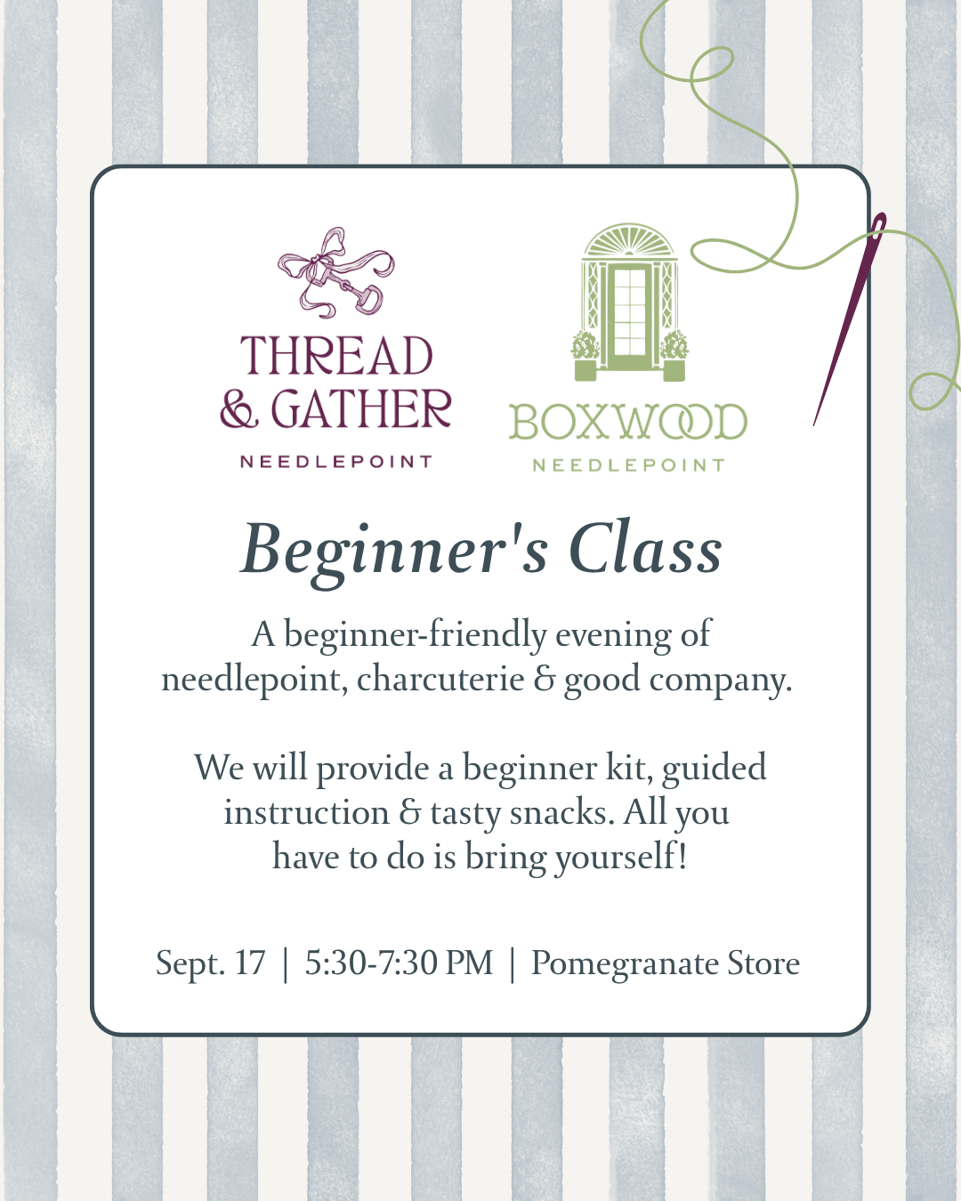 Thread & Gather Needlepoint | Beginner's Class - Pomegranate