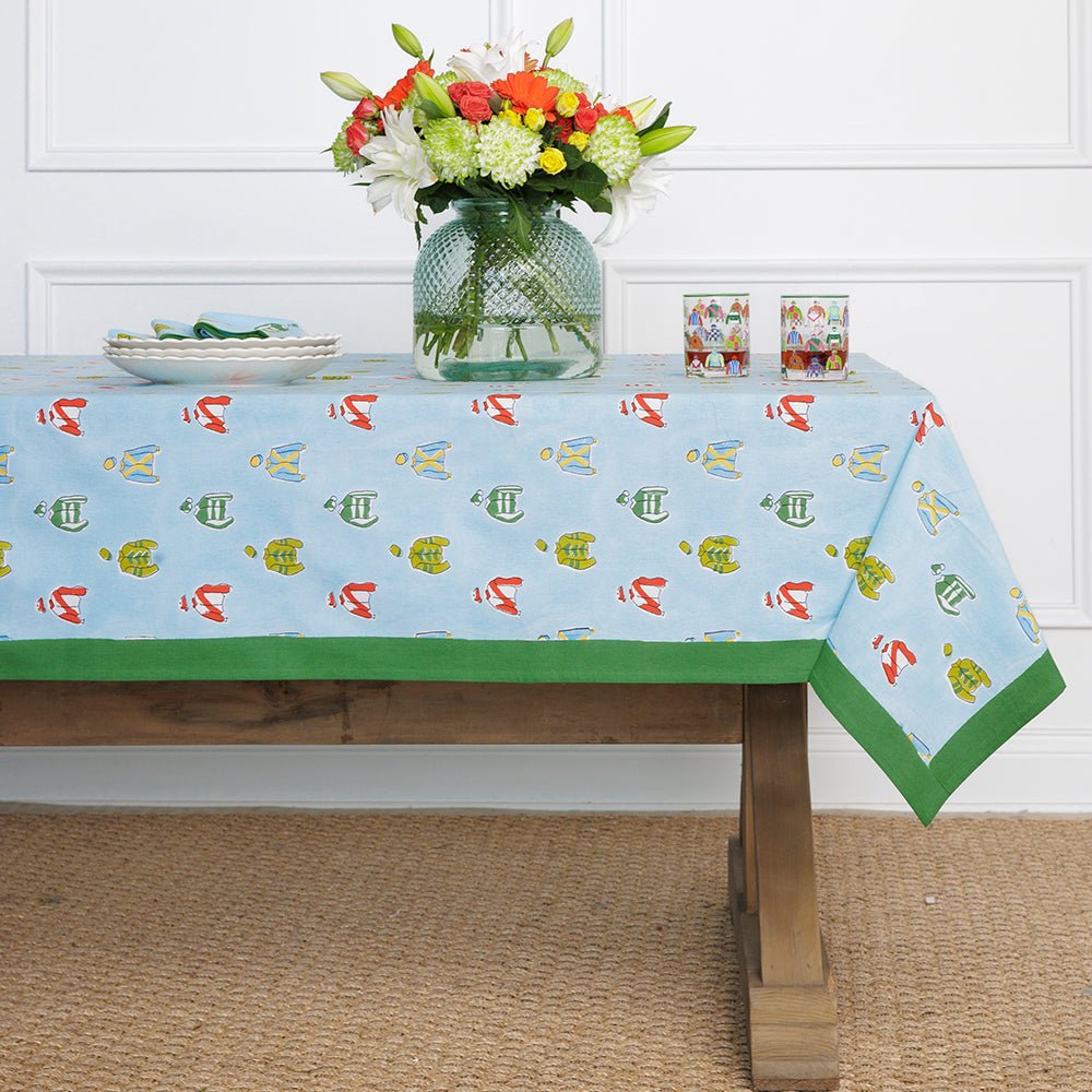 Equestrian Vintage Jockey Silks Hand Block Printed Cotton Tablecloth
