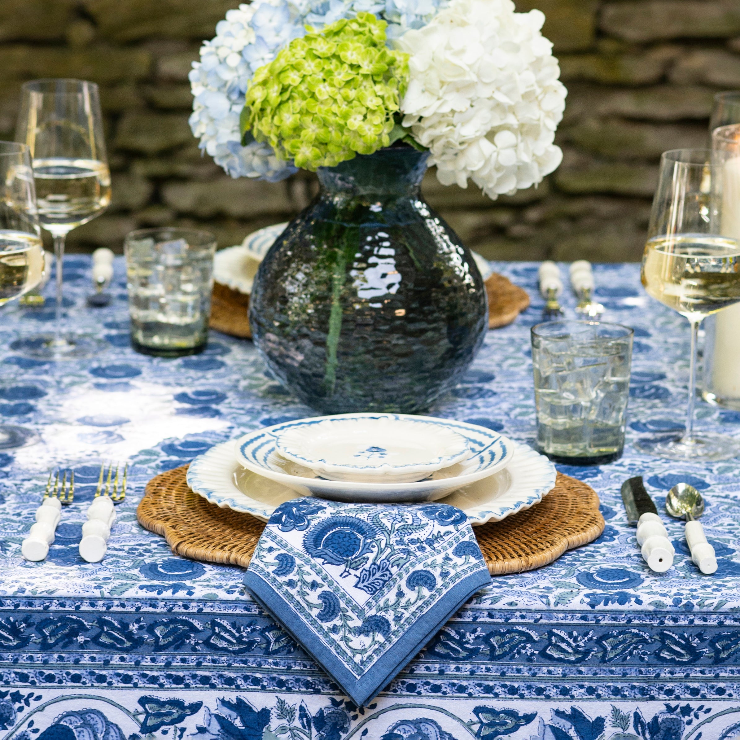 Beautiful Blue Table Linens | Hand Block Printed – Pomegranate Inc