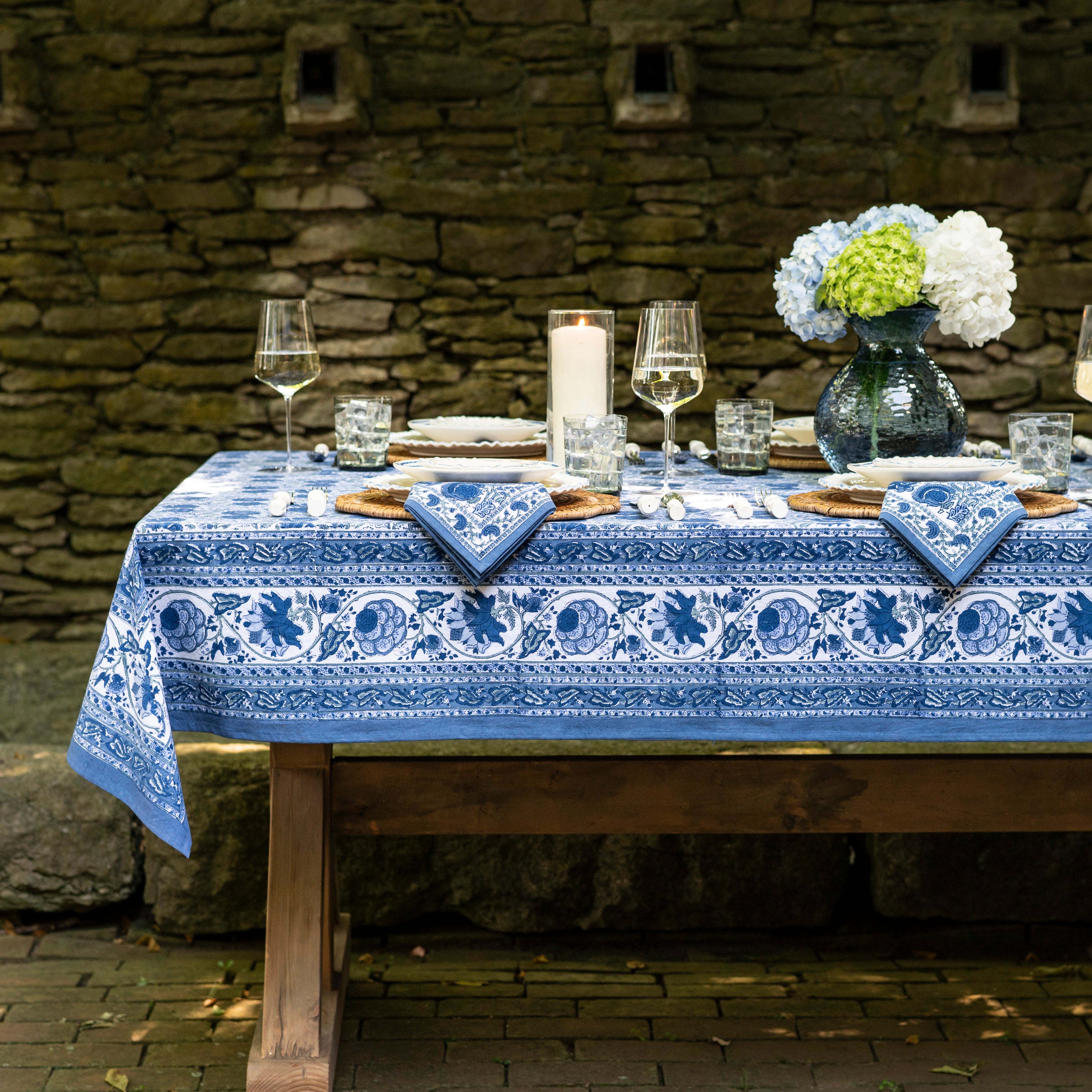 Hand block printed tablecloths Pomegranate Inc