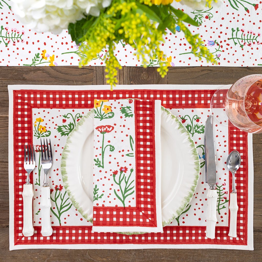 Botanical Garden Gingham Placemat | Set of 4 - Pomegranate