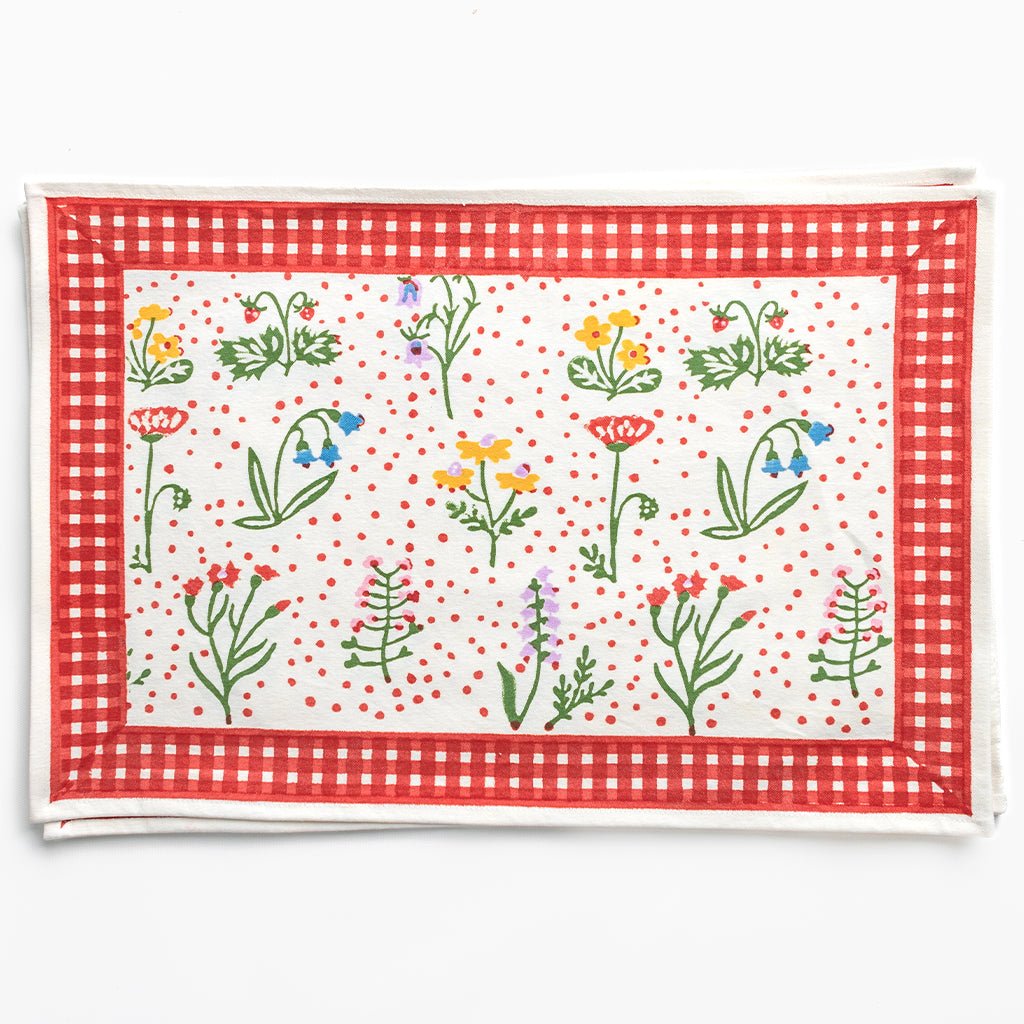 Hand Block Printed Cotton Placemats | Pomegranate