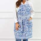 Blue & white floral hand block printed cotton apron