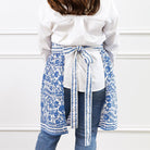 Blue & white floral hand block printed cotton apron