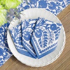Blue & white floral hand block printed cotton napkins