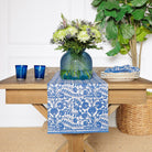 Blue & white floral hand block printed cotton table runner