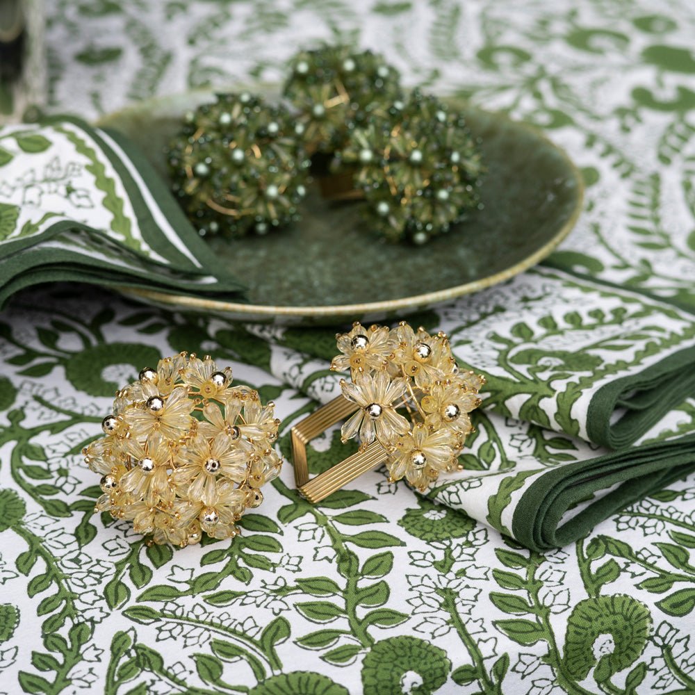 Champagne Gold Floral Beaded Napkin Ring