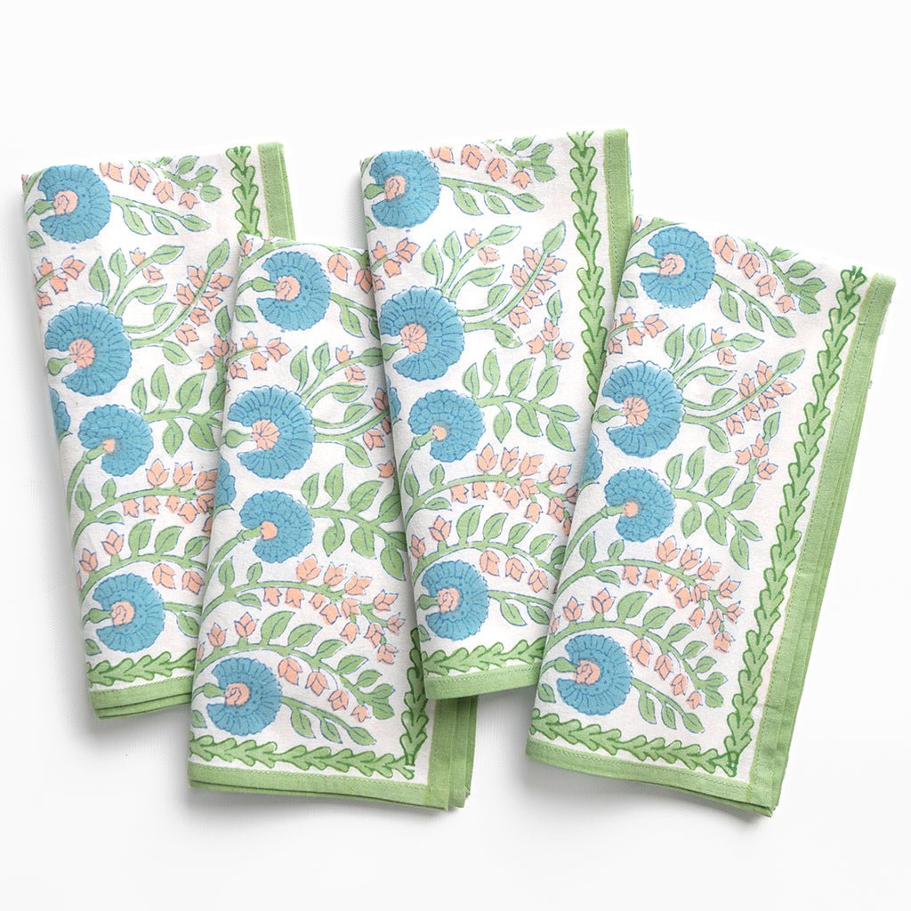 Cactus Flower Meadow & Blue Napkin | Set of 4 - Pomegranate