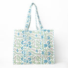 Cactus Flower Meadow & Blue Quilted Tote Bag - Pomegranate