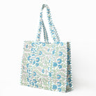 Cactus Flower Meadow & Blue Quilted Tote Bag - Pomegranate