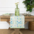 Cactus Flower Meadow & Blue Table Runner - Pomegranate