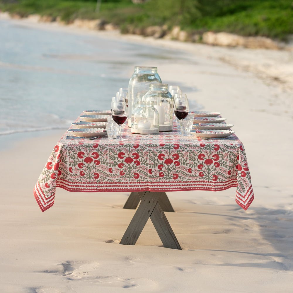 Flower Block Print Tablecloth