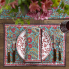 Cactus Flower Teal & Cranberry Placemat | Set of 4 - Pomegranate