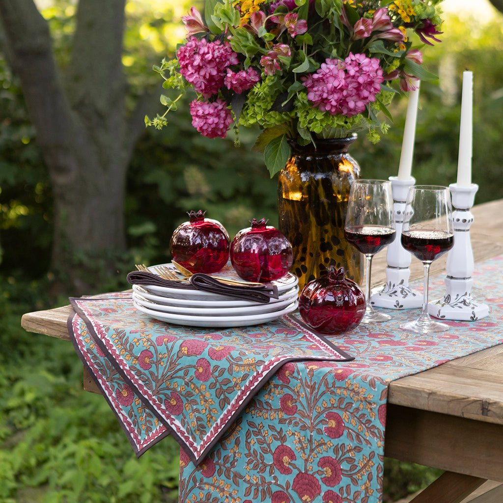 Cactus Flower Teal & Cranberry Placemat | Set of 4 - Pomegranate