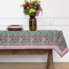 Cactus Flower Teal & Cranberry Tablecloth - Pomegranate
