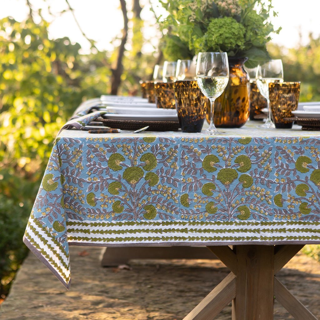 Cactus Flower Teal & Green Tablecloth - Pomegranate