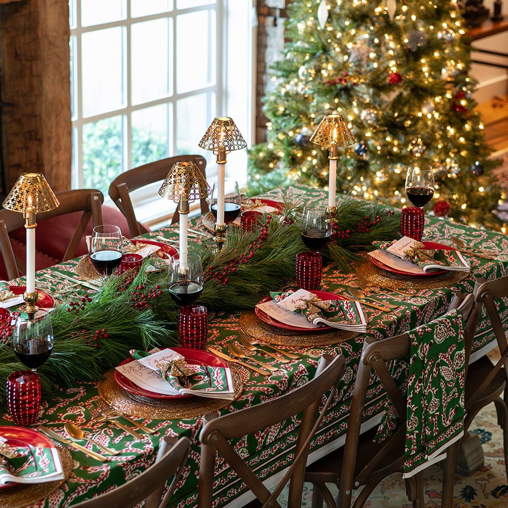 Climbing Dahlia Emerald Green Tablecloth | Festive Table Linens