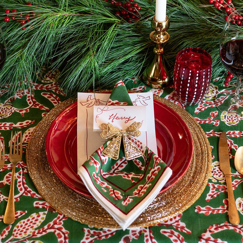 Climbing Dahlia Emerald Green Napkin | Floral Cloth Napkins