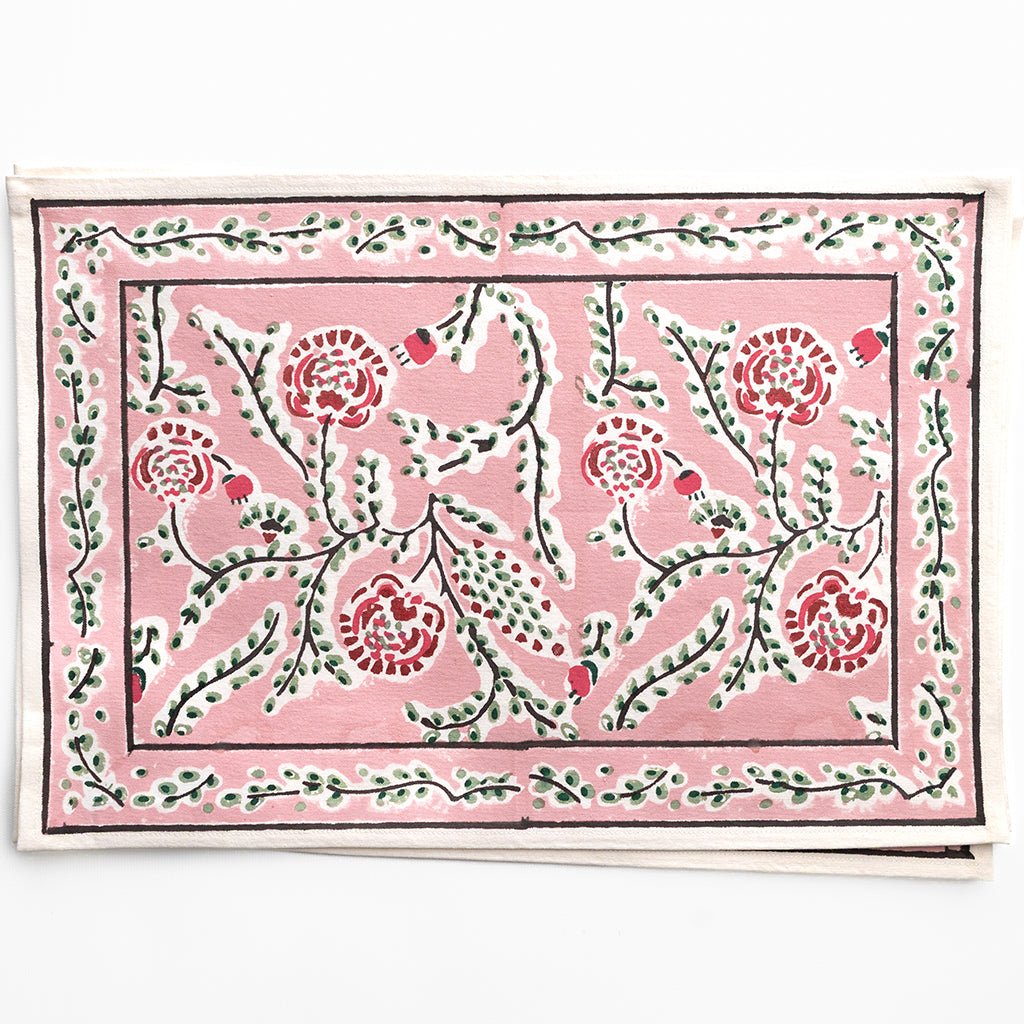Decorative mat with floral patterns on a pink background