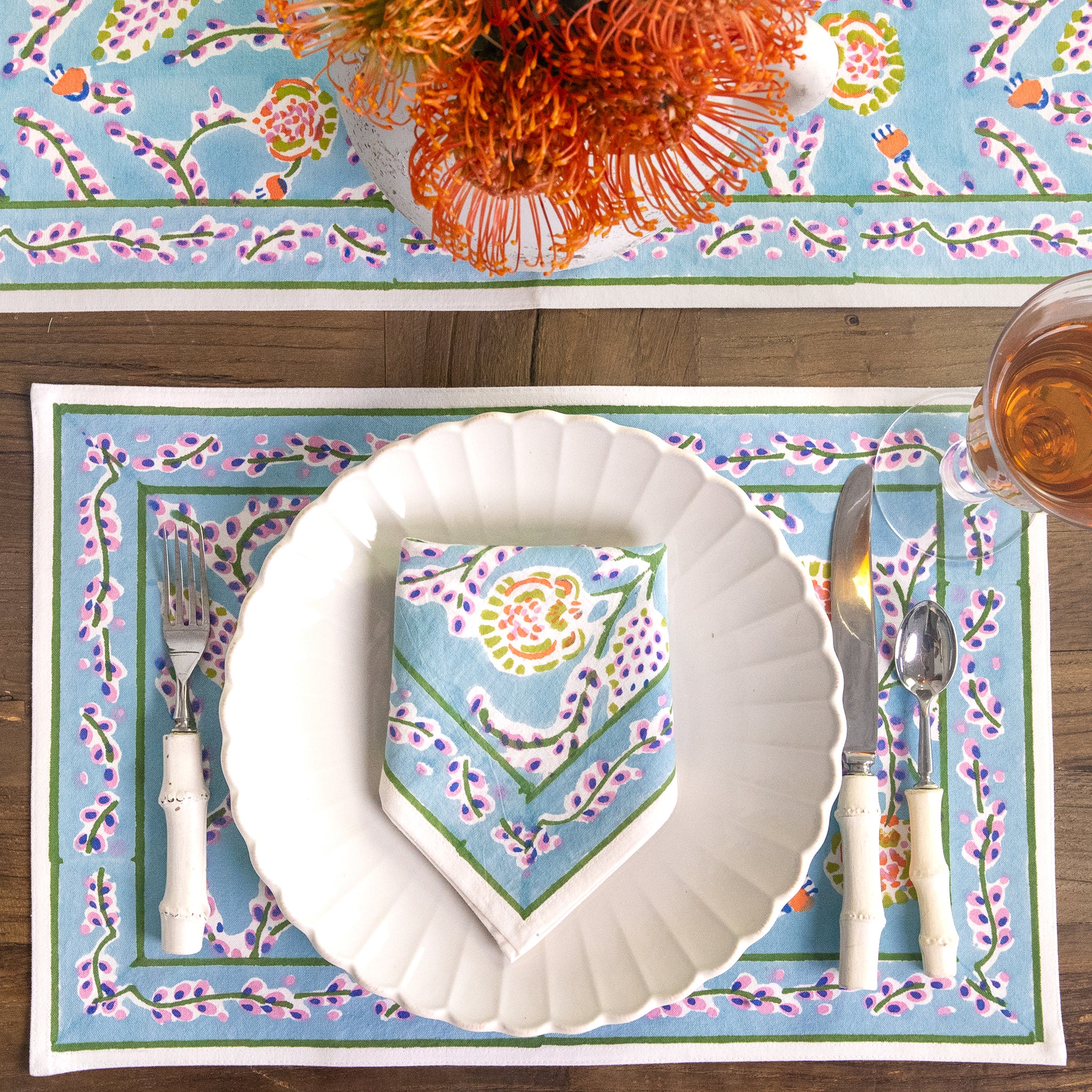 Climbing Dahlia Sky Blue Placemat | Set of 4