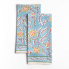 Climbing Dahlia Sky Blue Floral Hand Block Printed Cotton Kitchen Tea Towels