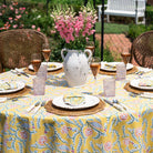 Climbing Dahlia Sunshine Yellow Floral Hand Block Printed Tablecloth