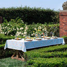 Climbing Dahlia Sky Blue Floral Hand Block Printed Cotton Tablecloth