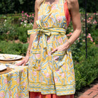 Climbing Dahlia Sunshine Yellow Floral Hand Block Printed Apron