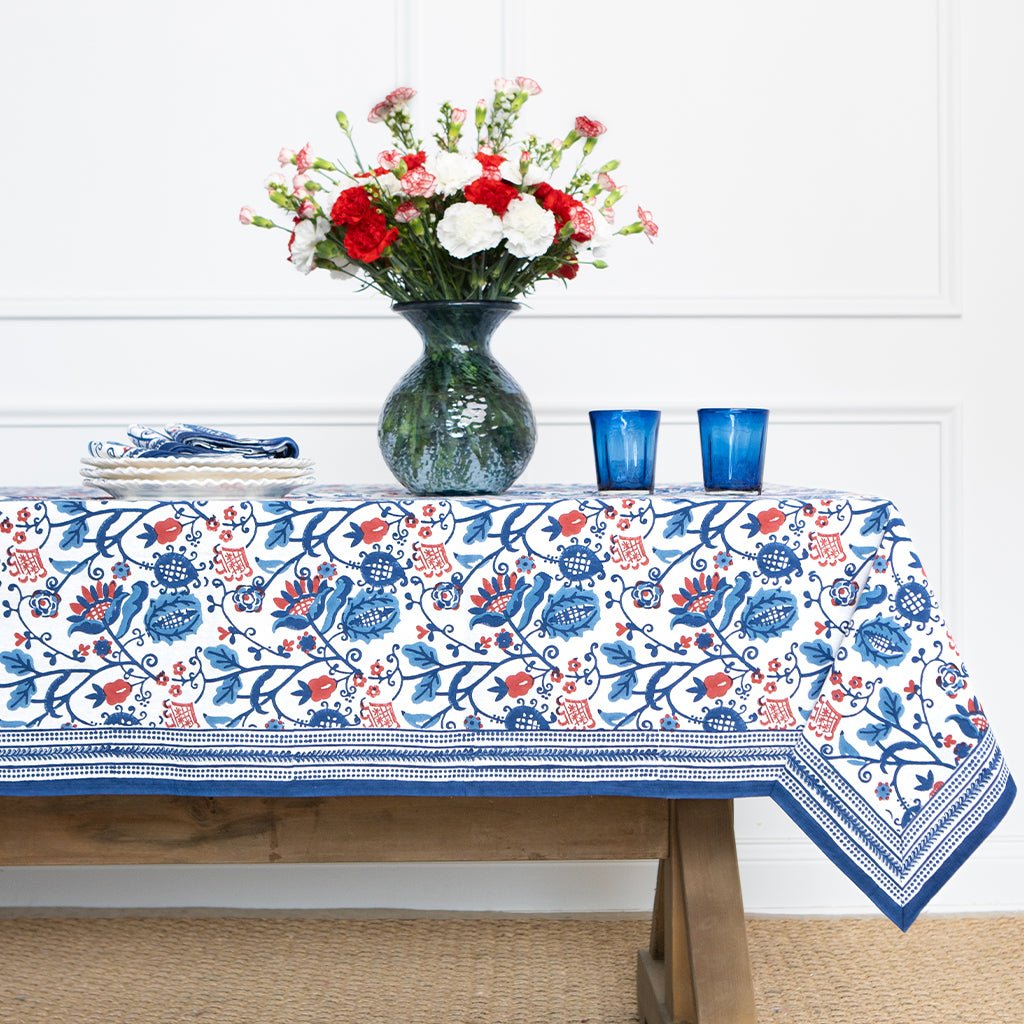 Con Con Red & Blue Tablecloth - Pomegranate