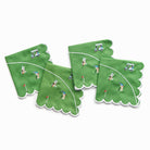 Green napkins with golf-themed designs on a white background
