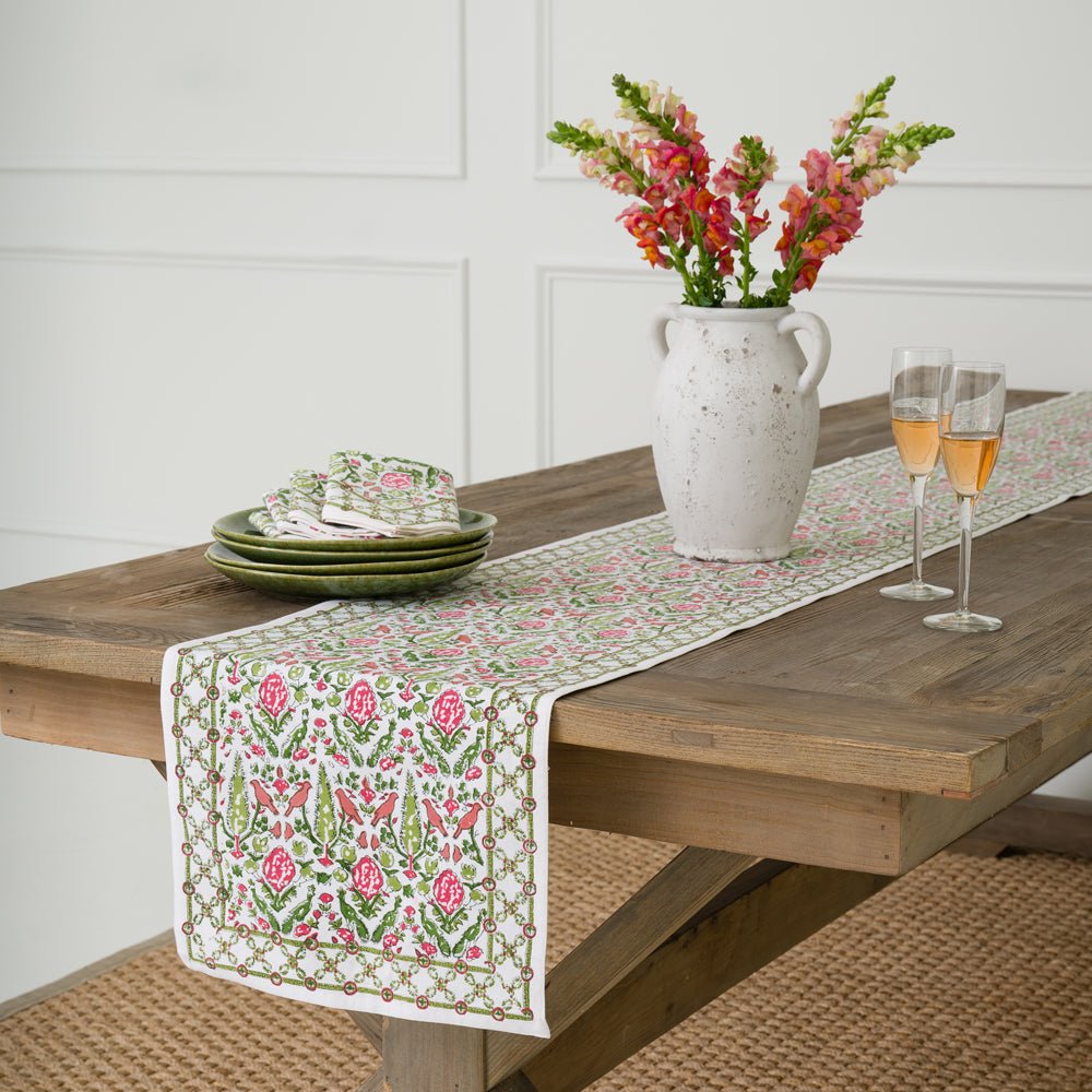 Dove & Cypress Pink and Green Table Runner