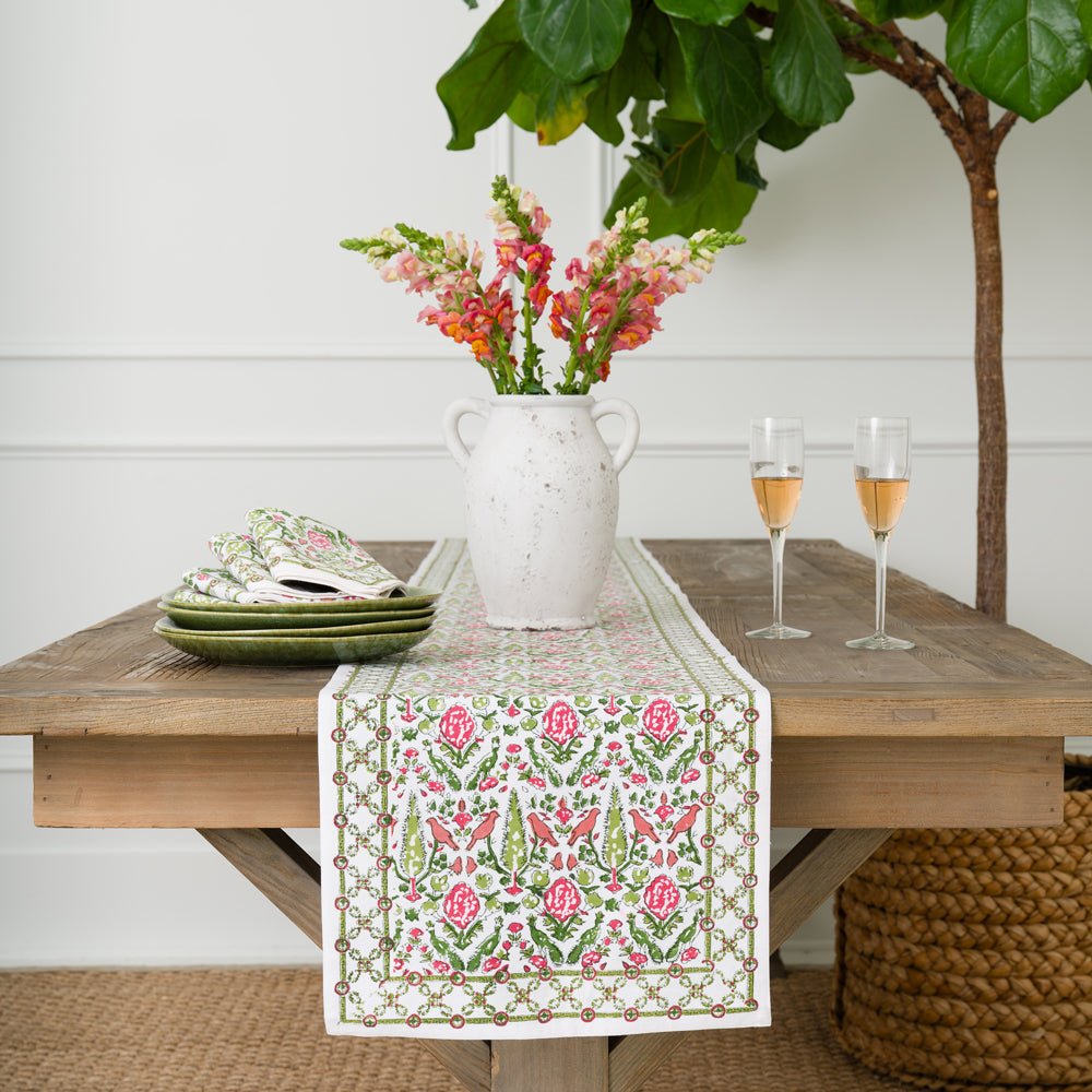 Dove & Cypress Pink and Green Table Runner