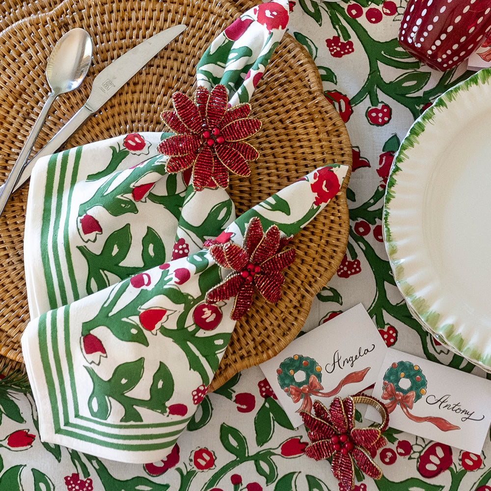 Red Flower Beaded Napkin Rings