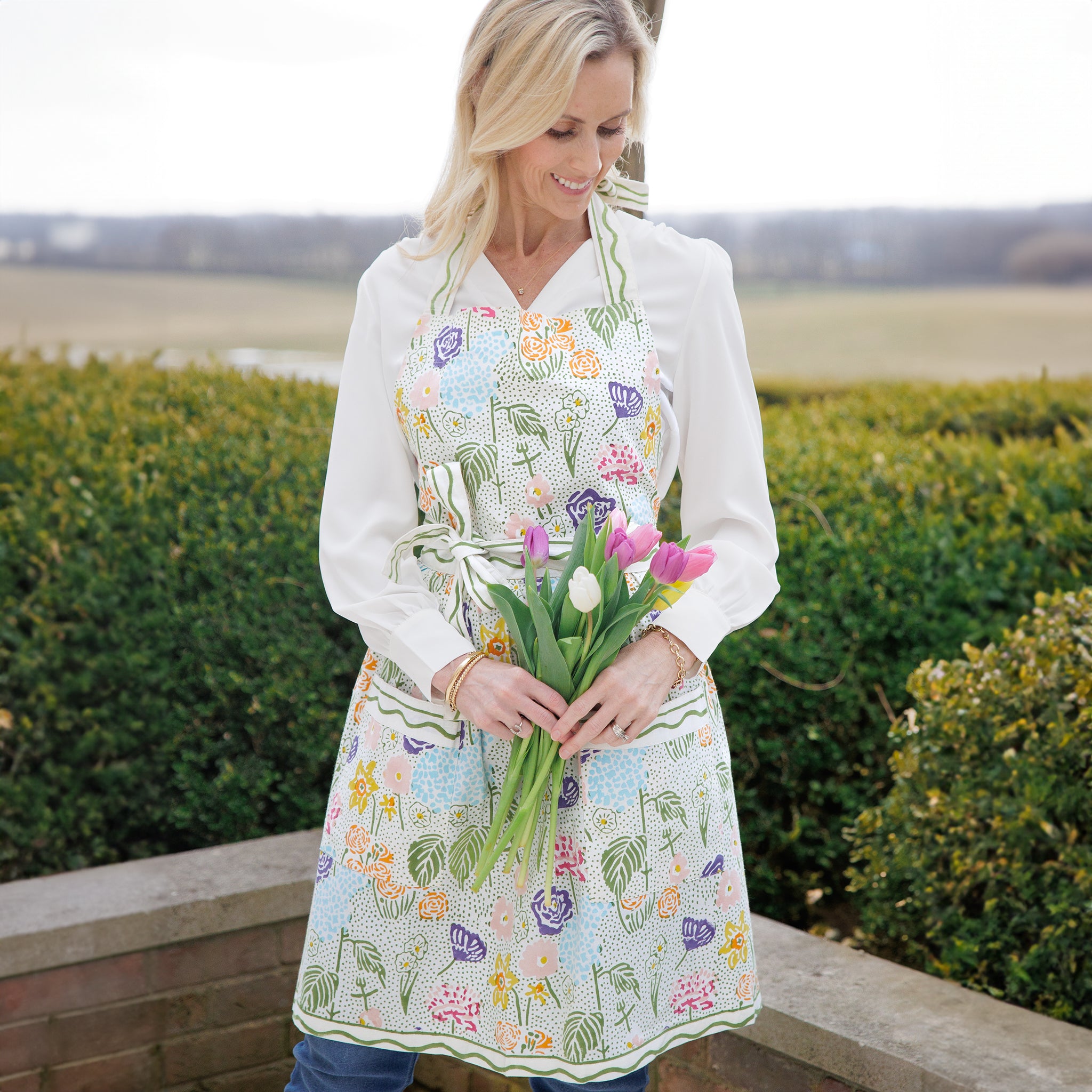 Festive Garden Colorful Hand Block Printed Floral Apron