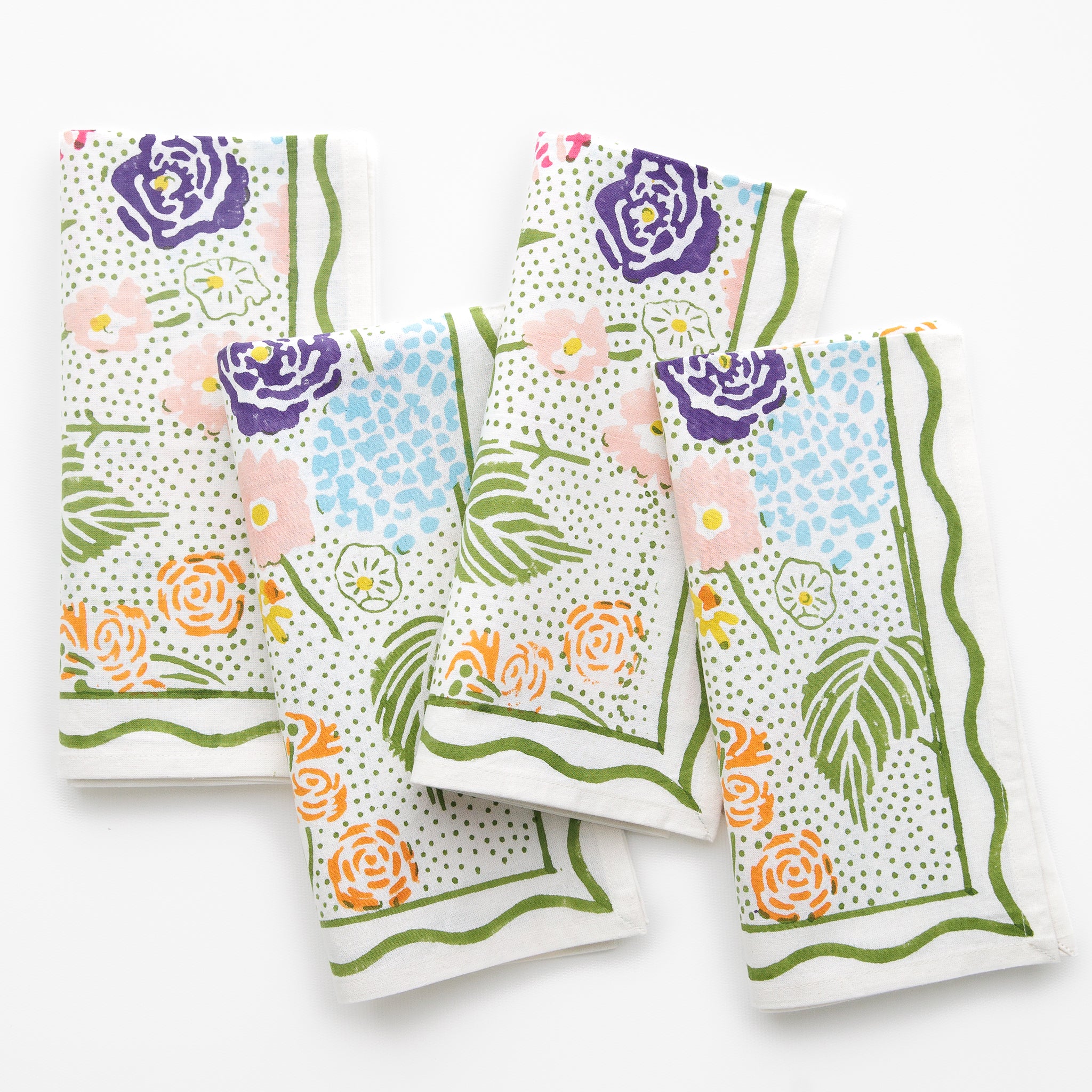 Festive Garden Colorful Hand Block Printed Floral Cotton Napkins