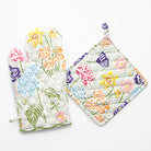 Festive Garden Colorful Hand Block Printed Floral Oven Mitt & Pot Holder Set