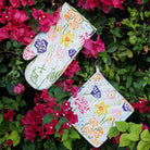 Festive Garden Colorful Hand Block Printed Floral Oven Mitt & Pot Holder Set