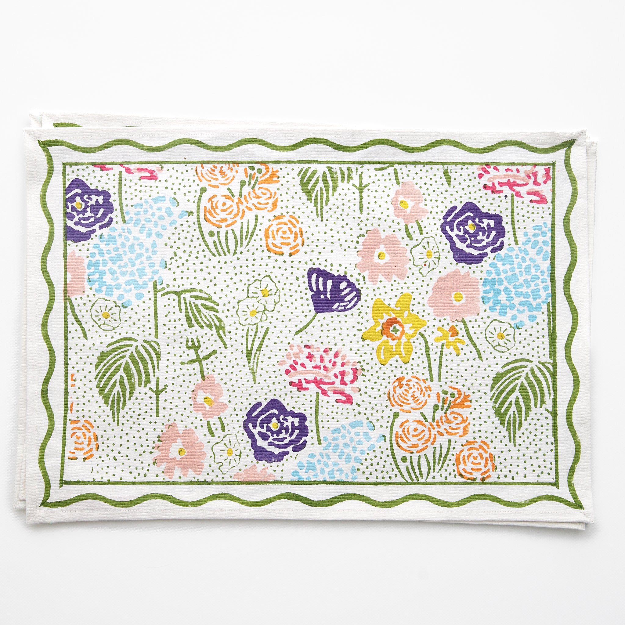 Festive Garden Colorful Hand Block Printed Floral Cotton Canvas Placemats