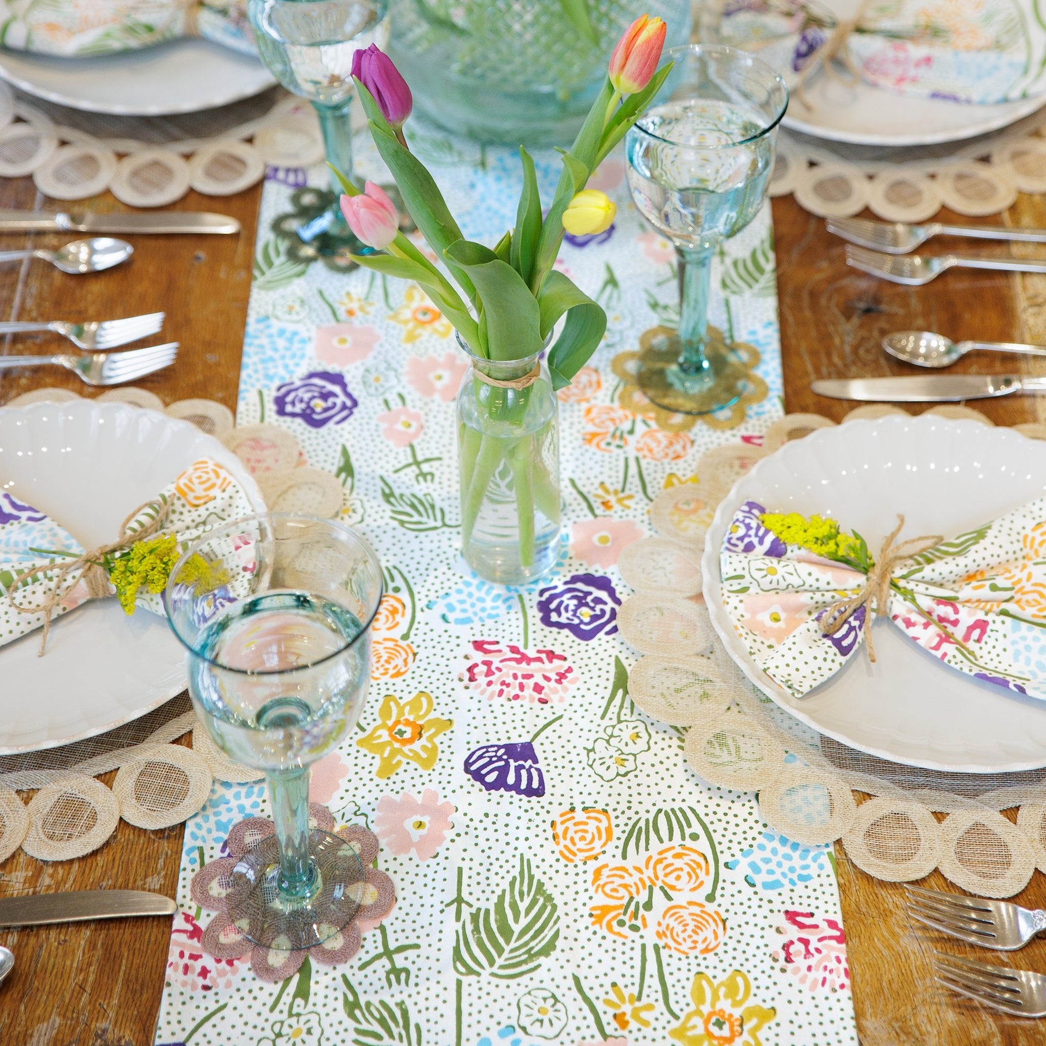 Festive Garden Colorful Hand Block Printed Floral Table Runner