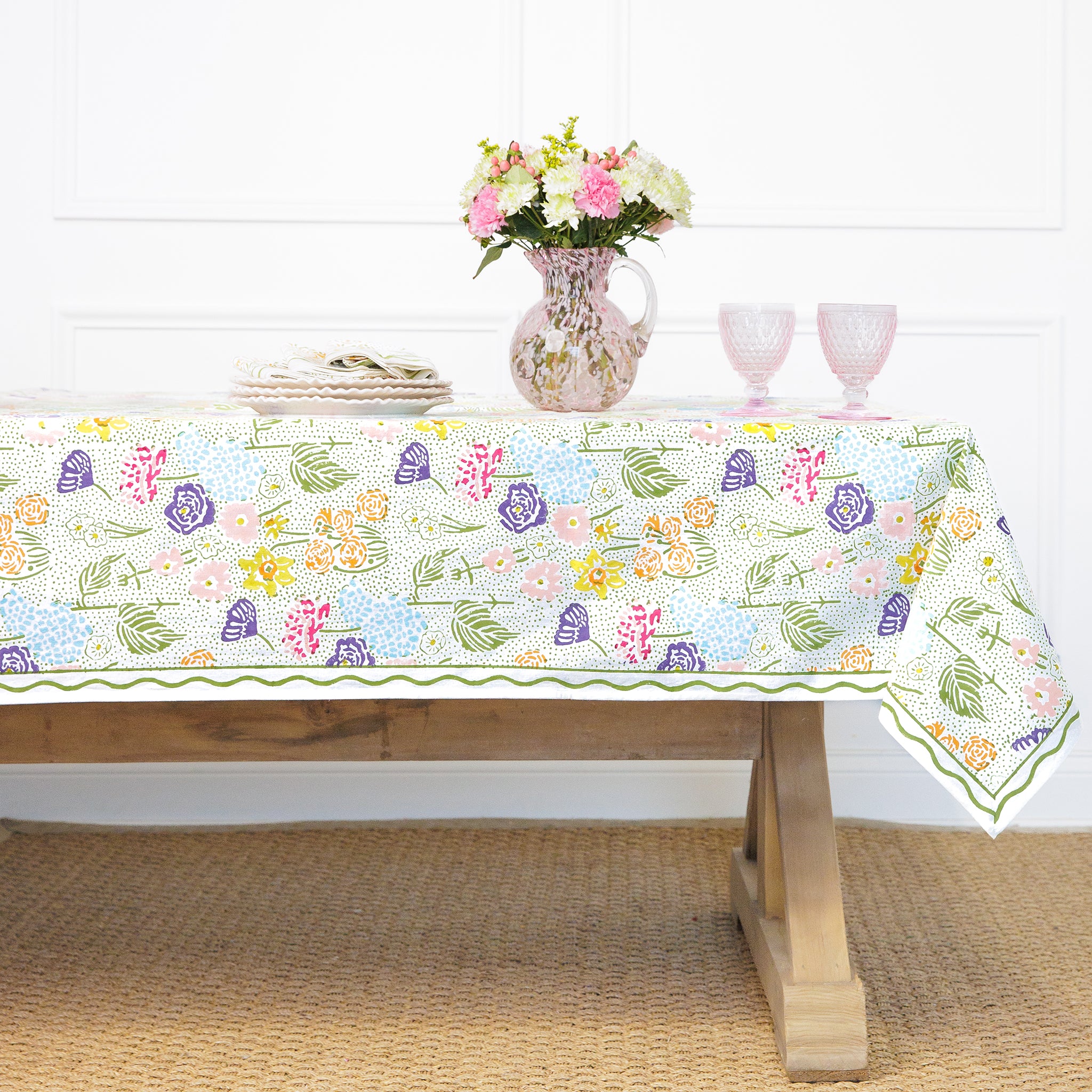 Festive Garden Colorful Hand Block Printed Round Floral Tablecloth