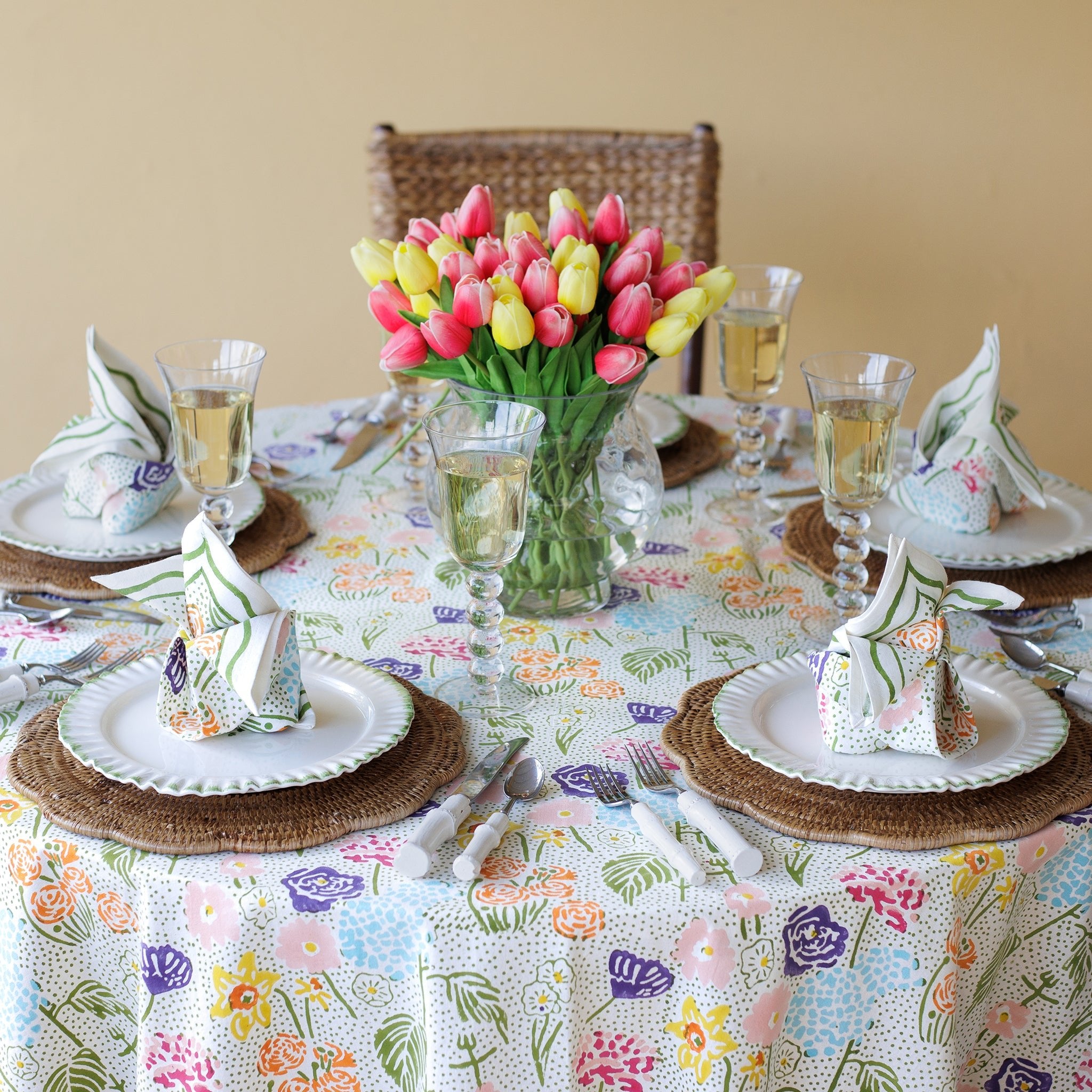 Festive Garden Colorful Hand Block Printed Round Floral Tablecloth