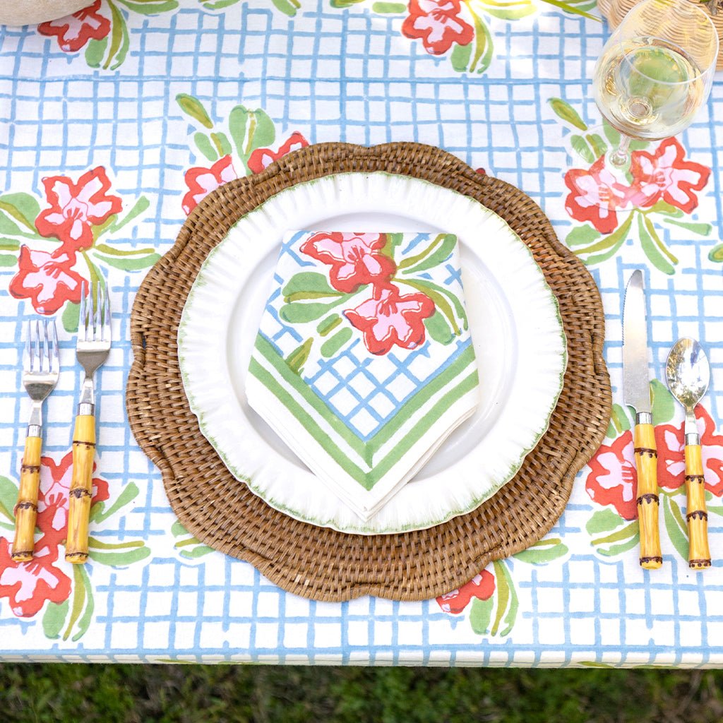 Floral Gingham Napkin | Set of 4 - Pomegranate