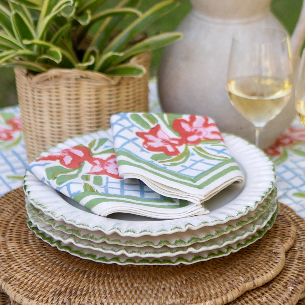 Floral Gingham Napkin | Set of 4 - Pomegranate