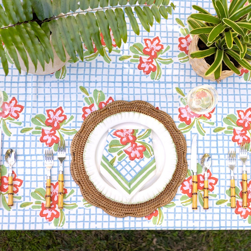 Floral Gingham Tablecloth - Pomegranate
