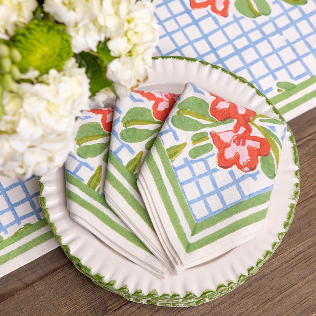 Floral Gingham Napkin | Set of 4 - Pomegranate