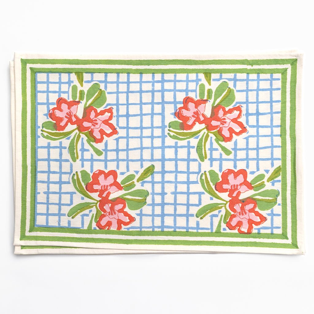 Floral Gingham Placemat | Set of 4 - Pomegranate